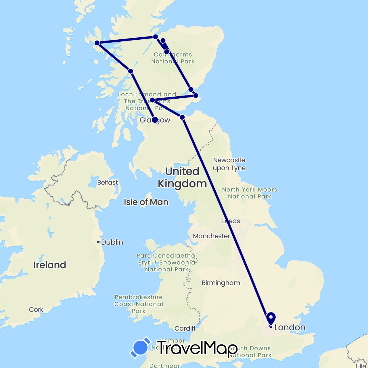 TravelMap itinerary: driving in United Kingdom (Europe)