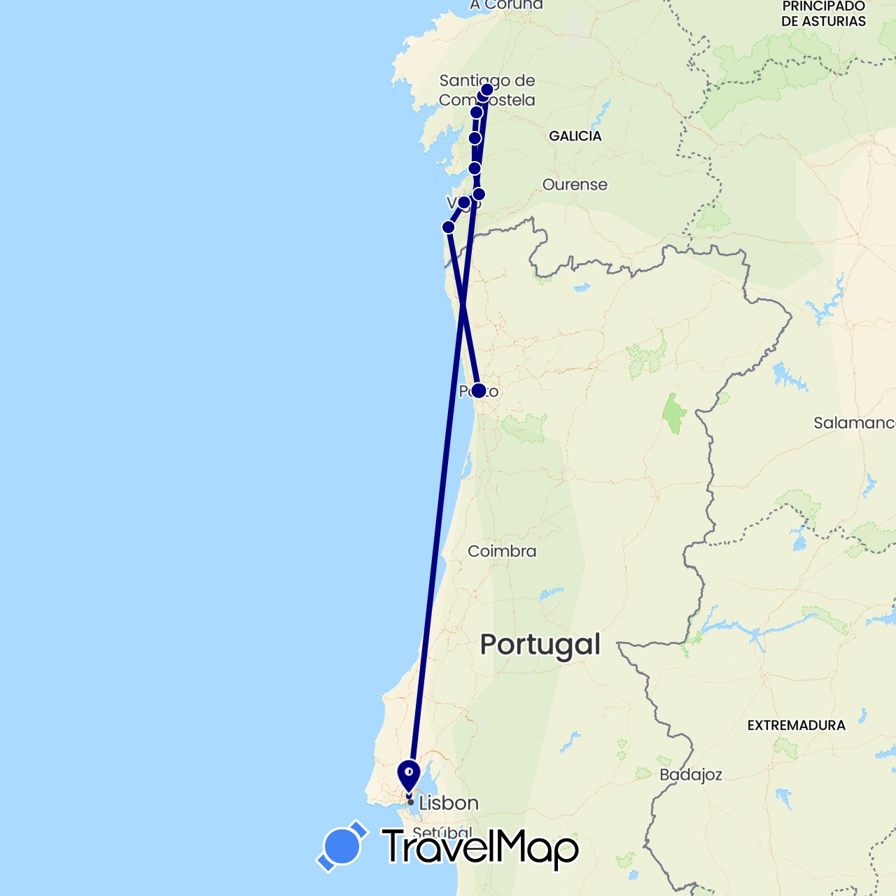 TravelMap itinerary: driving in Spain, Portugal (Europe)