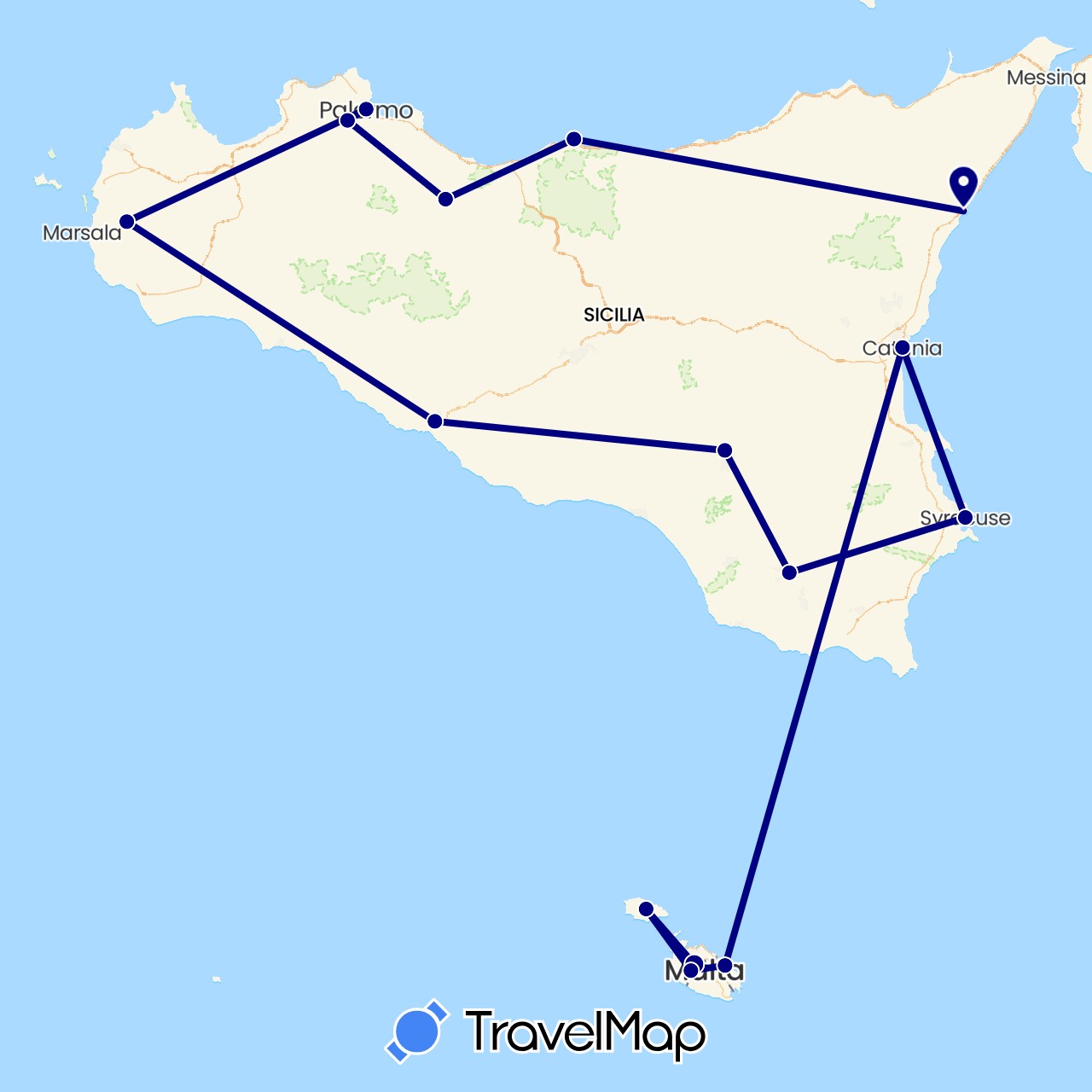 TravelMap itinerary: driving in Italy, Malta (Europe)
