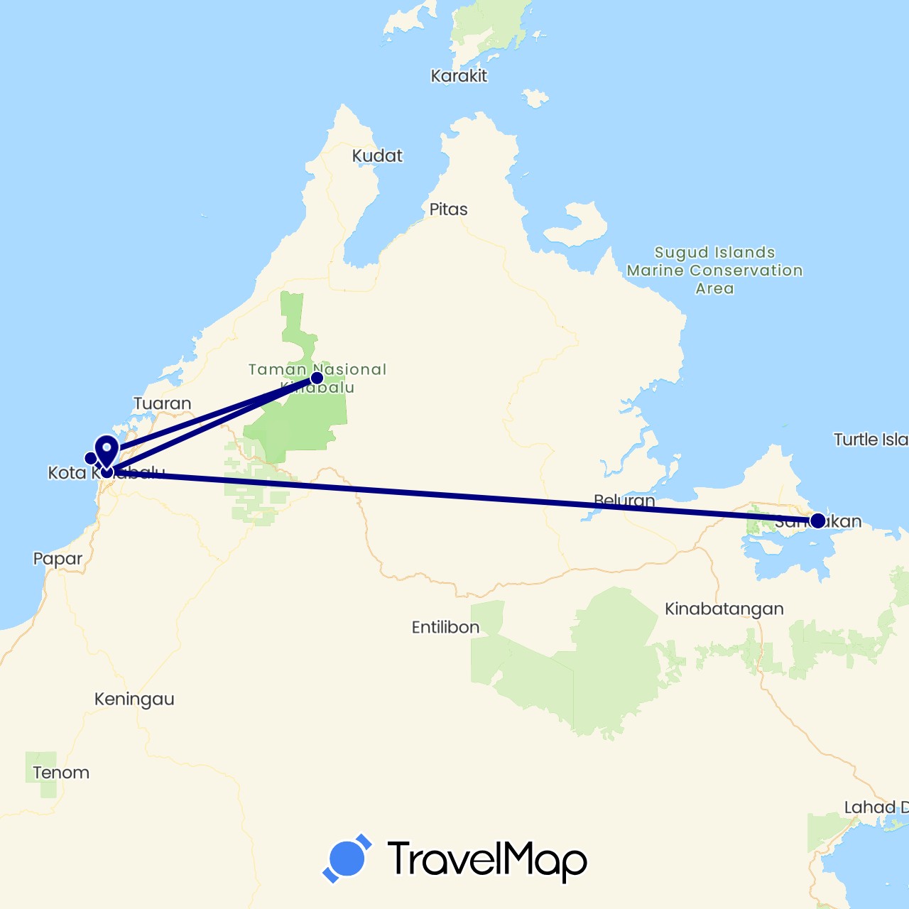 TravelMap itinerary: driving in Malaysia (Asia)