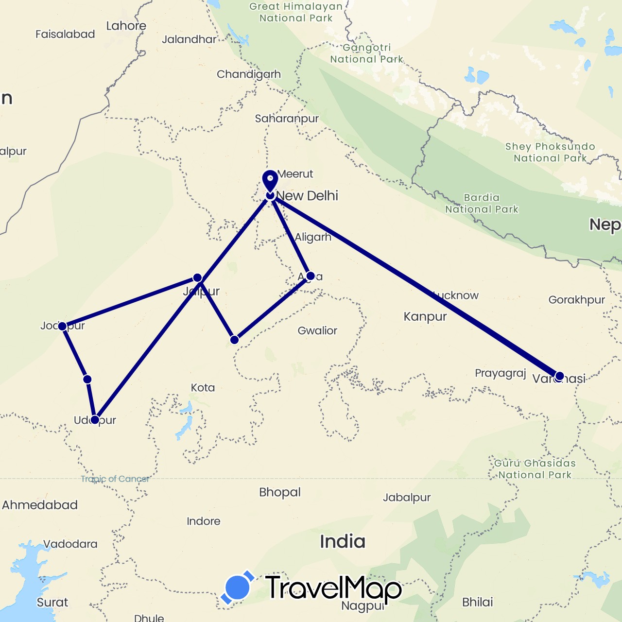 TravelMap itinerary: driving in India (Asia)
