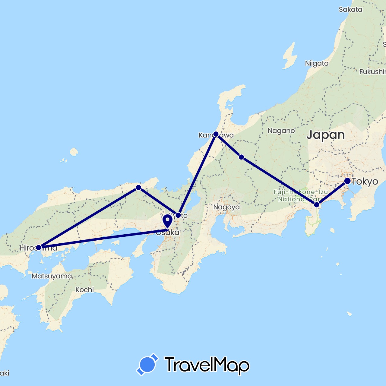 TravelMap itinerary: driving in Japan (Asia)