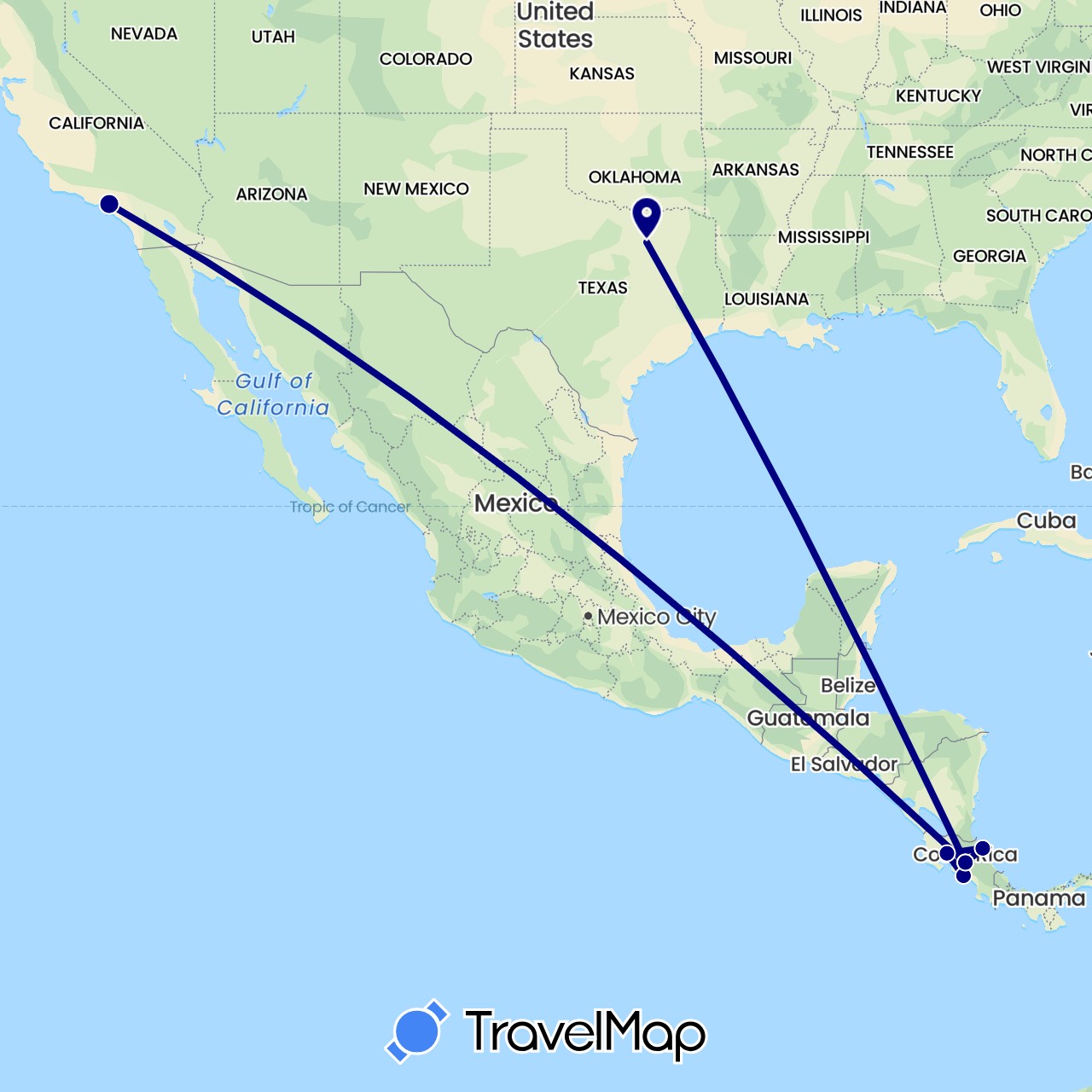 TravelMap itinerary: driving in Costa Rica, United States (North America)