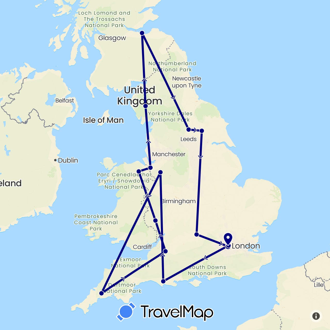 TravelMap itinerary: driving in United Kingdom (Europe)