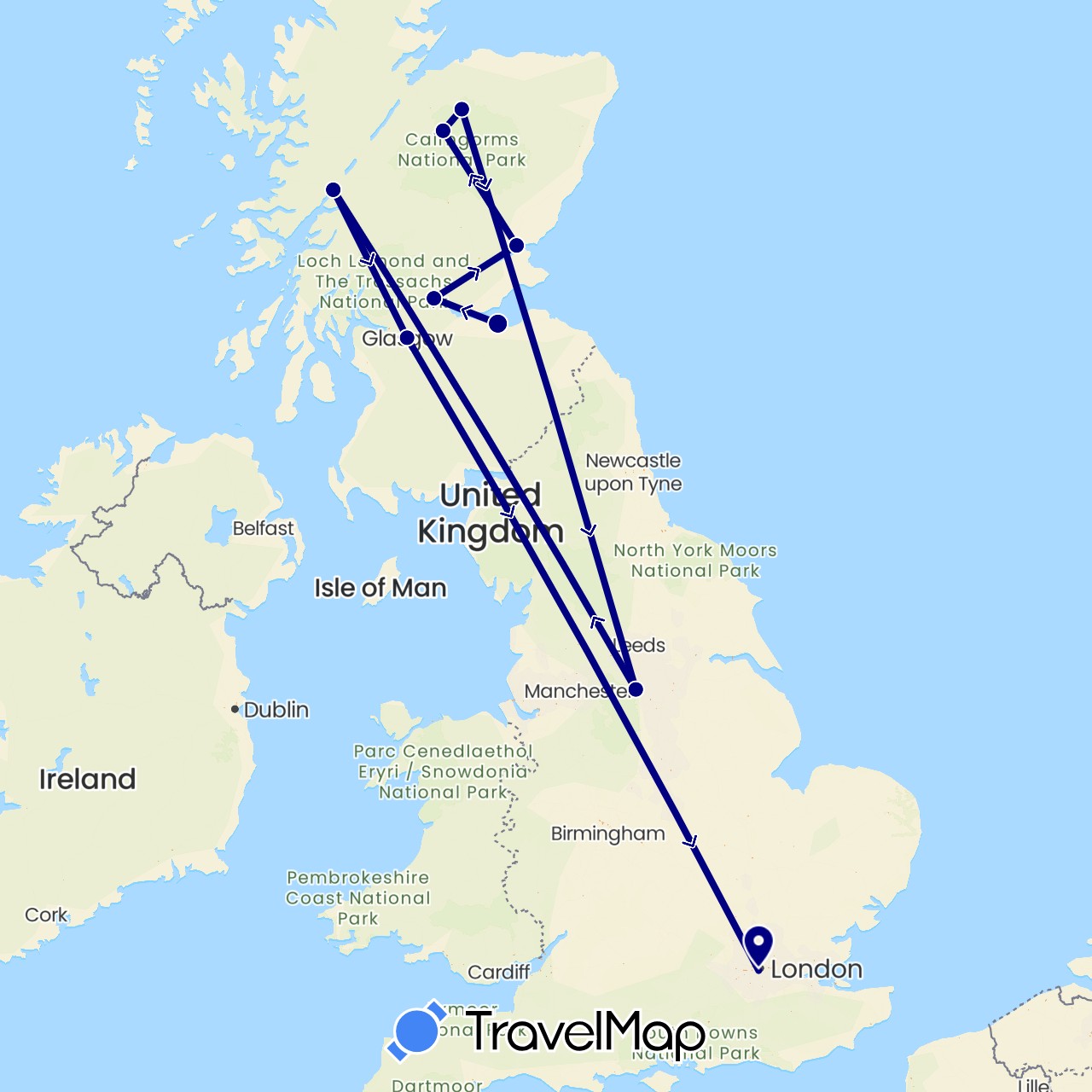 TravelMap itinerary: driving in United Kingdom (Europe)