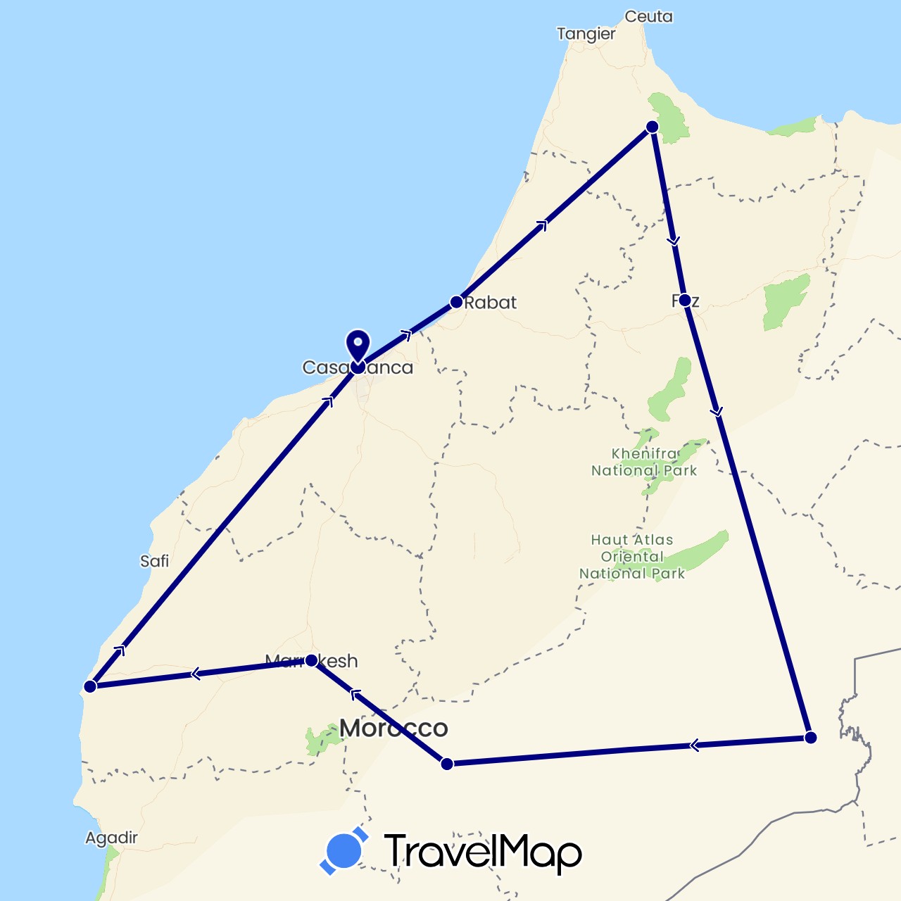 TravelMap itinerary: driving in Morocco (Africa)