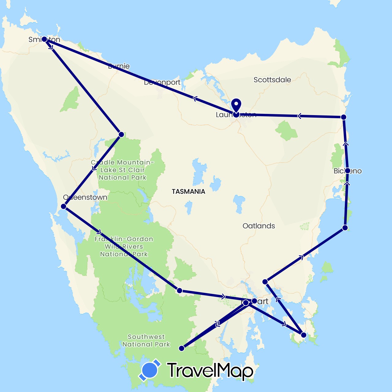 TravelMap itinerary: driving in Australia (Oceania)