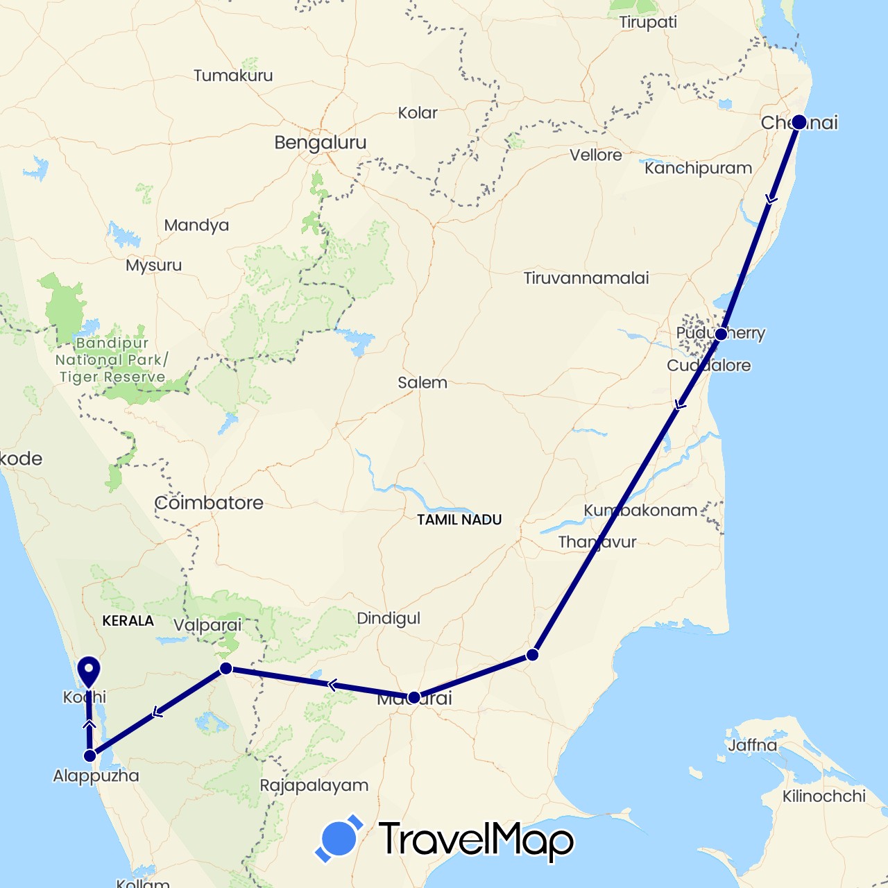 TravelMap itinerary: driving in India (Asia)