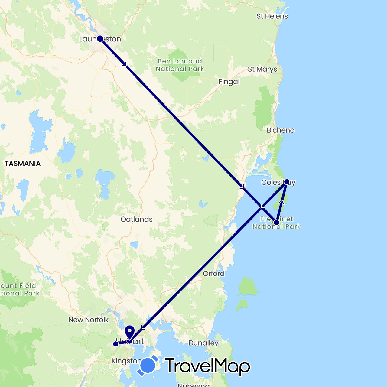 TravelMap itinerary: driving in Australia (Oceania)
