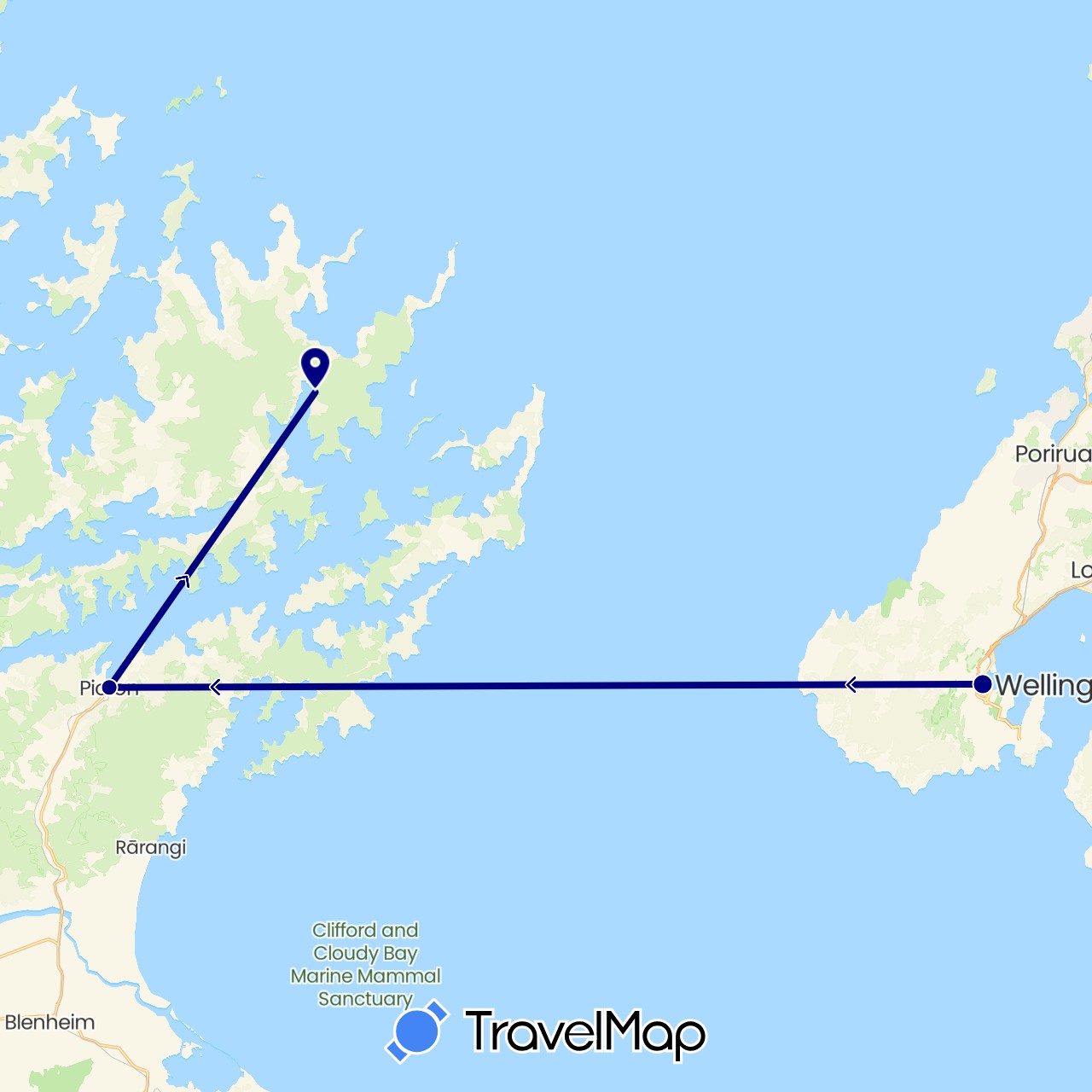 TravelMap itinerary: driving in New Zealand (Oceania)