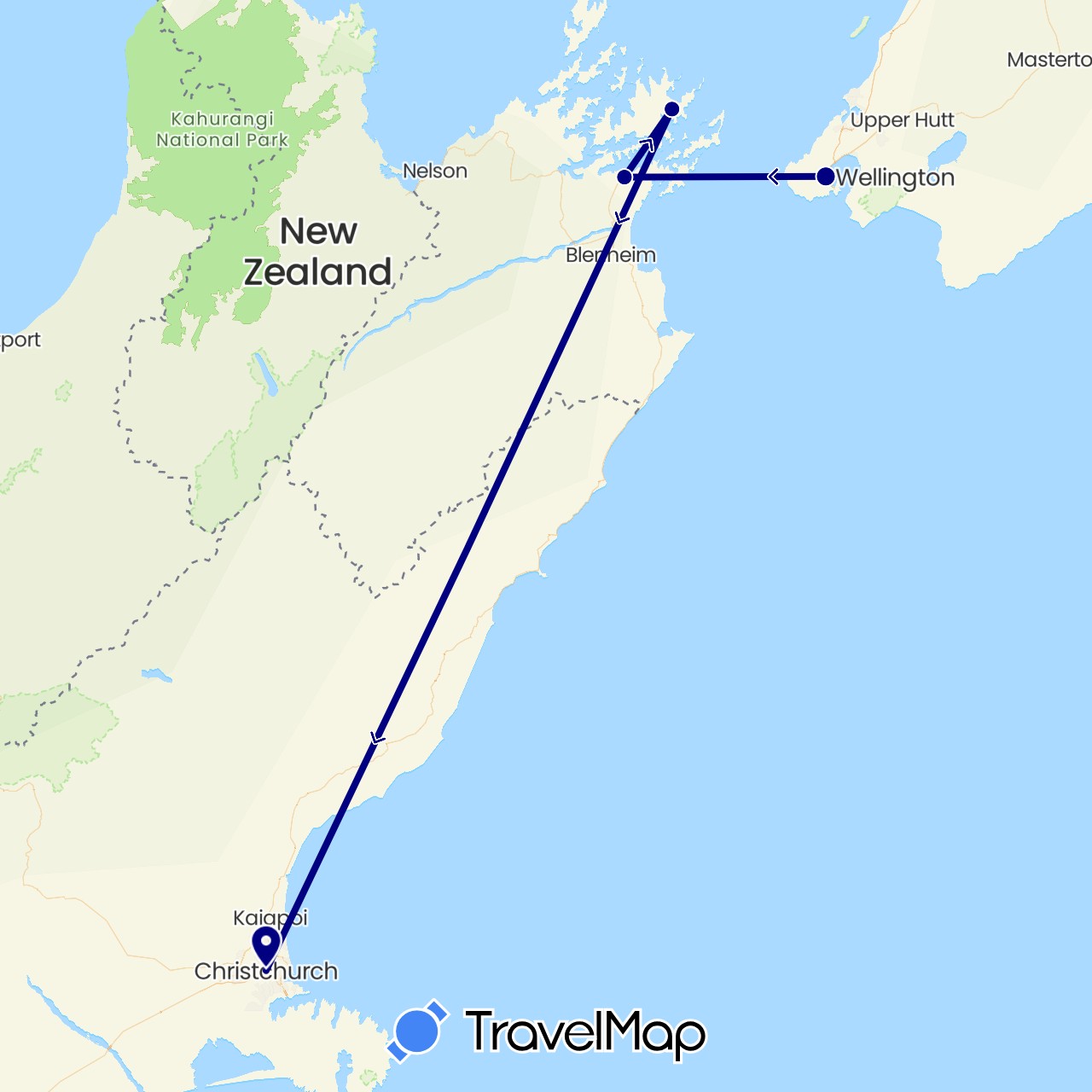 TravelMap itinerary: driving in New Zealand (Oceania)
