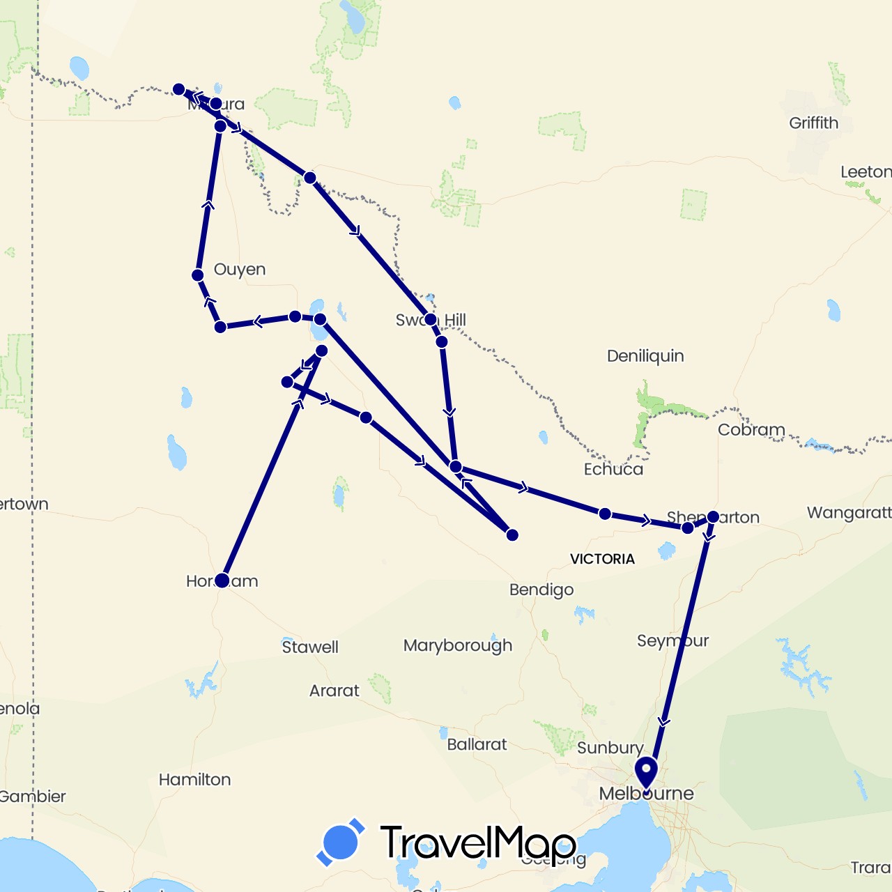 TravelMap itinerary: driving in Australia (Oceania)